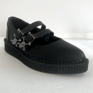 T.U.K. Footwear Black Women Platform Mary Jane 2 Strap Skull Buckle Shoes Size 6